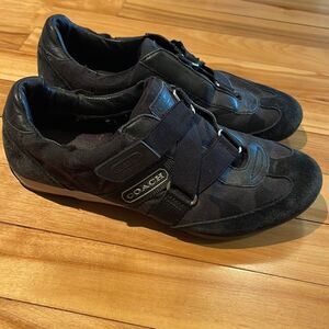 Coach black leather/fabric laced elastic velcro closure sneakers. Sz 6.5